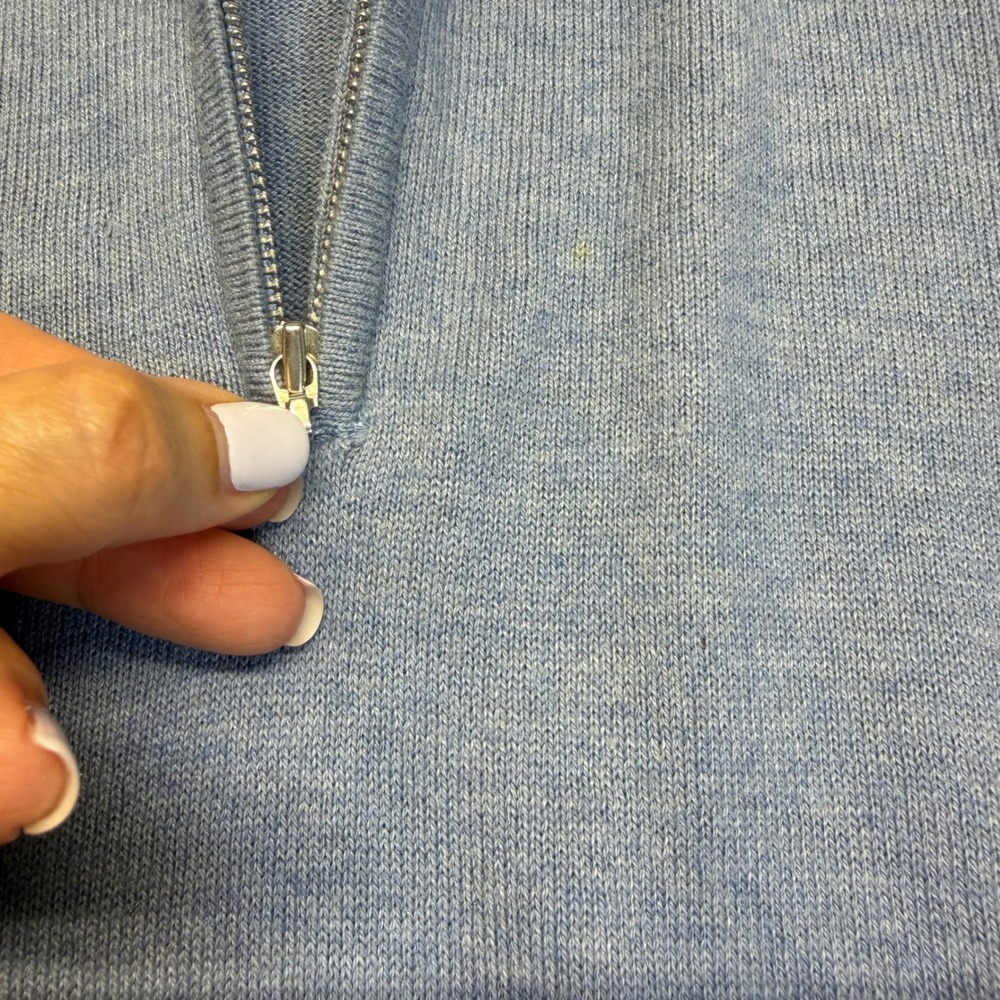 J. Hilburn Sweater Quarter Zip XL Blue Cotton Silk Cashmere Mens Luxury Pullover - Picture 9 of 11